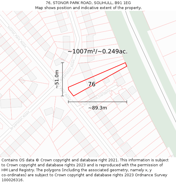 76, STONOR PARK ROAD, SOLIHULL, B91 1EG: Plot and title map