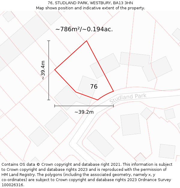 76, STUDLAND PARK, WESTBURY, BA13 3HN: Plot and title map