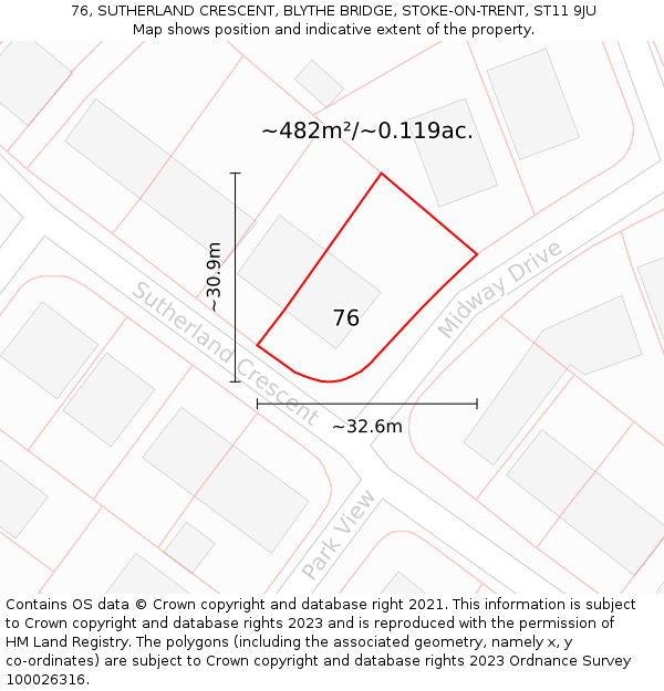 76, SUTHERLAND CRESCENT, BLYTHE BRIDGE, STOKE-ON-TRENT, ST11 9JU: Plot and title map