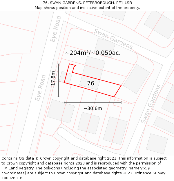 76, SWAN GARDENS, PETERBOROUGH, PE1 4SB: Plot and title map