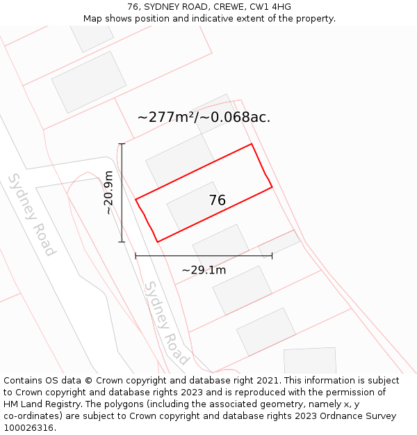 76, SYDNEY ROAD, CREWE, CW1 4HG: Plot and title map