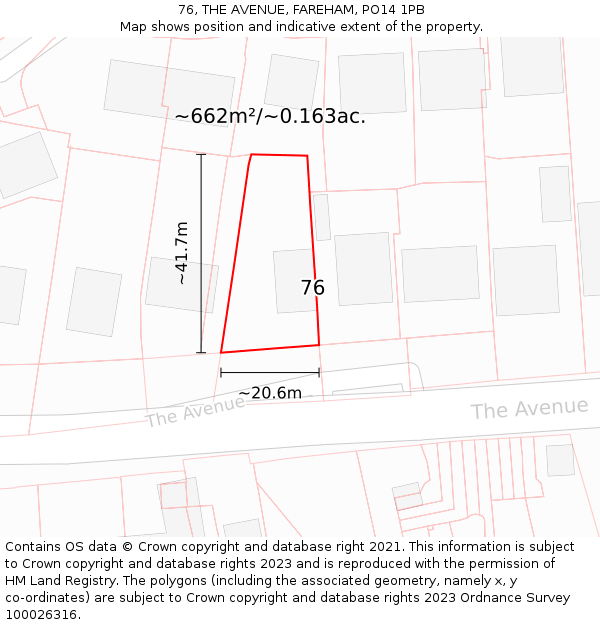 76, THE AVENUE, FAREHAM, PO14 1PB: Plot and title map