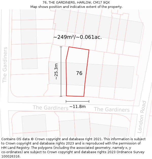 76, THE GARDINERS, HARLOW, CM17 9QX: Plot and title map