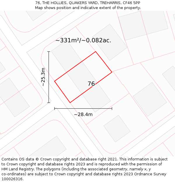 76, THE HOLLIES, QUAKERS YARD, TREHARRIS, CF46 5PP: Plot and title map