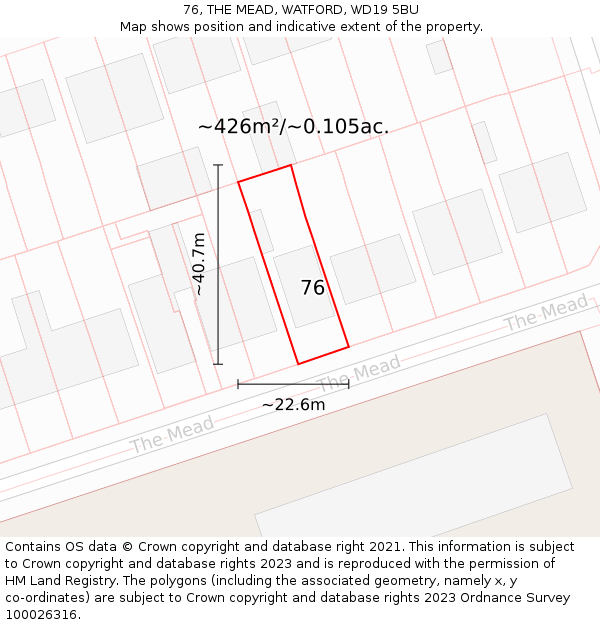 76, THE MEAD, WATFORD, WD19 5BU: Plot and title map