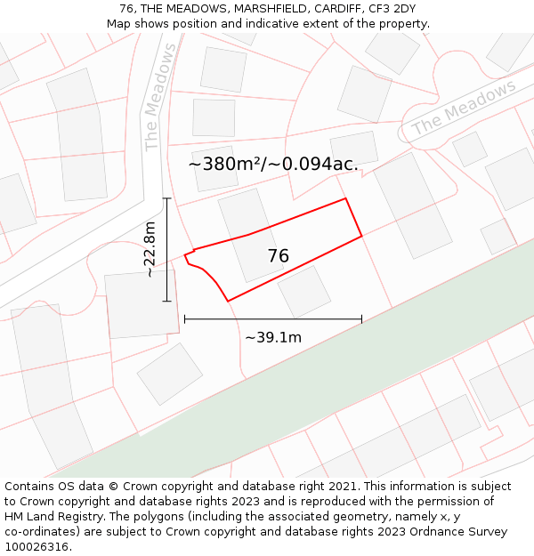 76, THE MEADOWS, MARSHFIELD, CARDIFF, CF3 2DY: Plot and title map