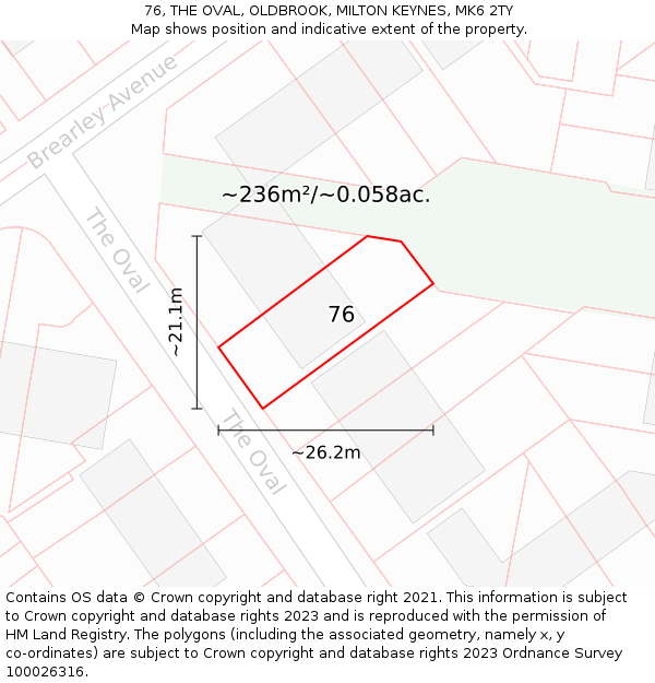 76, THE OVAL, OLDBROOK, MILTON KEYNES, MK6 2TY: Plot and title map