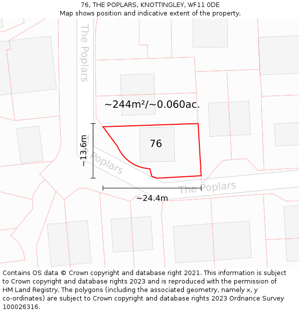 76, THE POPLARS, KNOTTINGLEY, WF11 0DE: Plot and title map