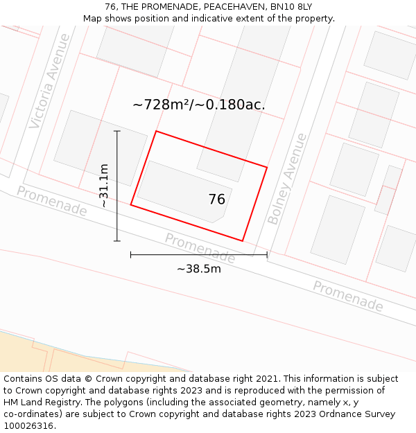 76, THE PROMENADE, PEACEHAVEN, BN10 8LY: Plot and title map