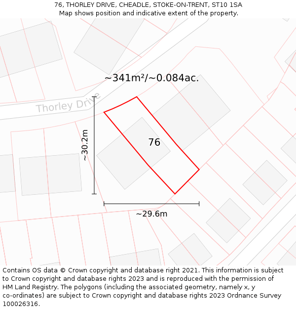 76, THORLEY DRIVE, CHEADLE, STOKE-ON-TRENT, ST10 1SA: Plot and title map