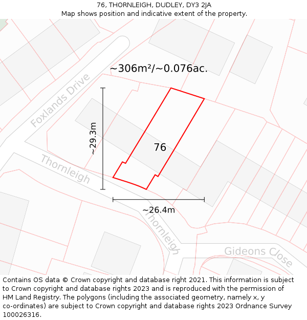 76, THORNLEIGH, DUDLEY, DY3 2JA: Plot and title map