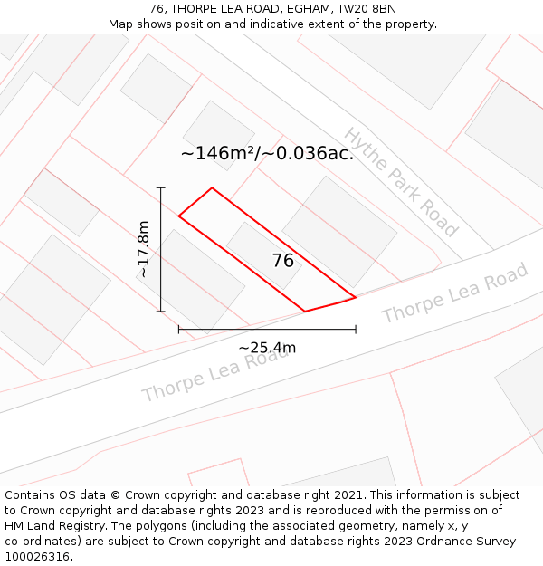 76, THORPE LEA ROAD, EGHAM, TW20 8BN: Plot and title map