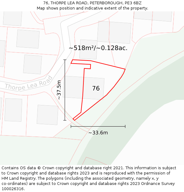 76, THORPE LEA ROAD, PETERBOROUGH, PE3 6BZ: Plot and title map