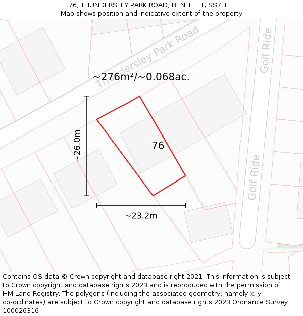 76, THUNDERSLEY PARK ROAD, BENFLEET, SS7 1ET: Plot and title map