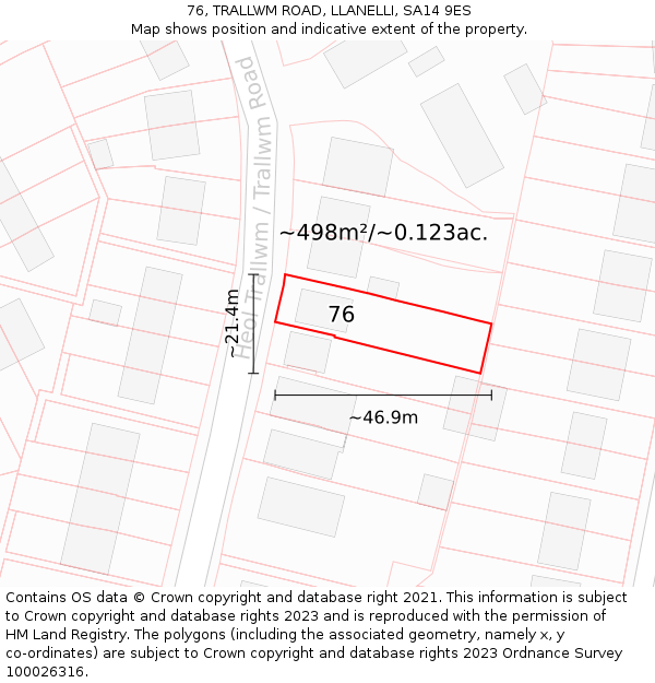 76, TRALLWM ROAD, LLANELLI, SA14 9ES: Plot and title map