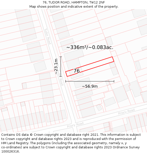 76, TUDOR ROAD, HAMPTON, TW12 2NF: Plot and title map