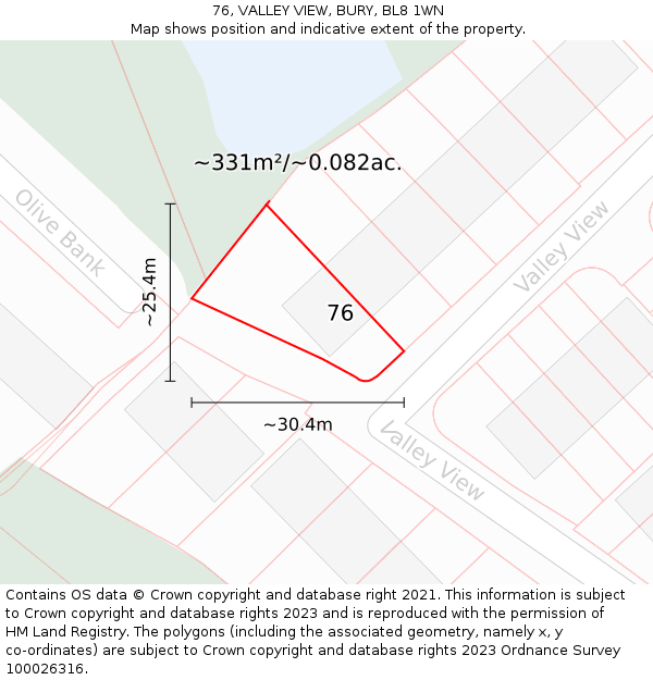 76, VALLEY VIEW, BURY, BL8 1WN: Plot and title map