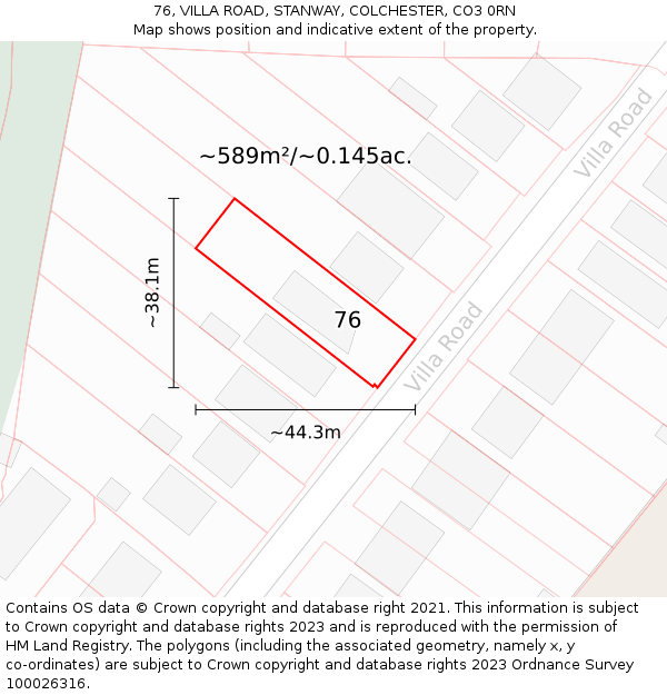 76, VILLA ROAD, STANWAY, COLCHESTER, CO3 0RN: Plot and title map