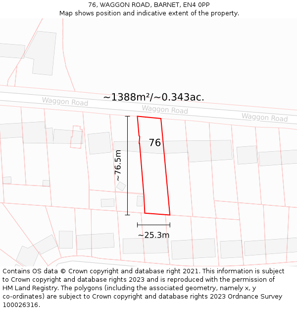 76, WAGGON ROAD, BARNET, EN4 0PP: Plot and title map