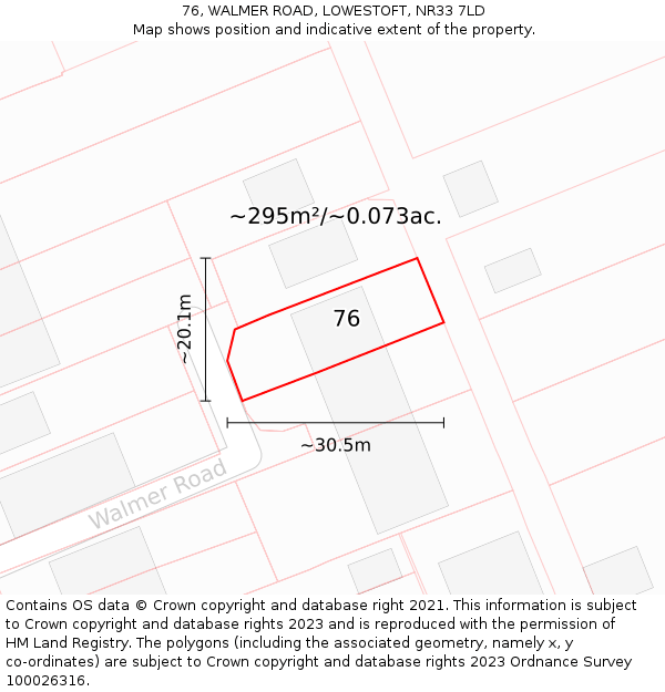 76, WALMER ROAD, LOWESTOFT, NR33 7LD: Plot and title map