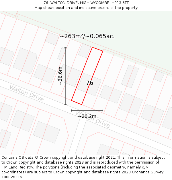 76, WALTON DRIVE, HIGH WYCOMBE, HP13 6TT: Plot and title map