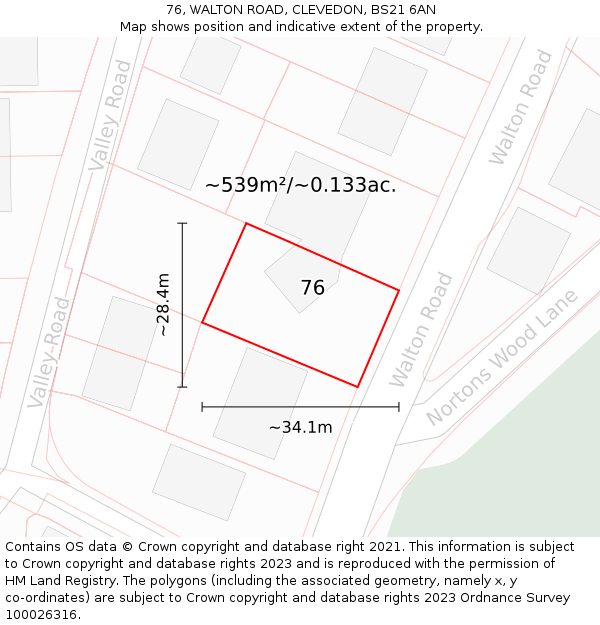 76, WALTON ROAD, CLEVEDON, BS21 6AN: Plot and title map