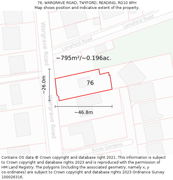 76, WARGRAVE ROAD, TWYFORD, READING, RG10 9PH: Plot and title map