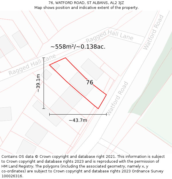 76, WATFORD ROAD, ST ALBANS, AL2 3JZ: Plot and title map