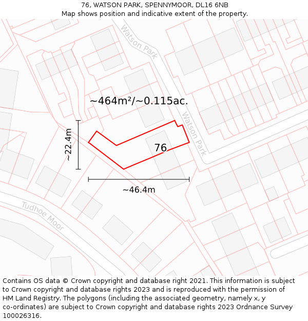 76, WATSON PARK, SPENNYMOOR, DL16 6NB: Plot and title map