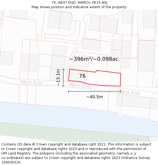 76, WEST END, MARCH, PE15 8DJ: Plot and title map