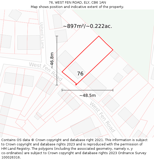 76, WEST FEN ROAD, ELY, CB6 1AN: Plot and title map