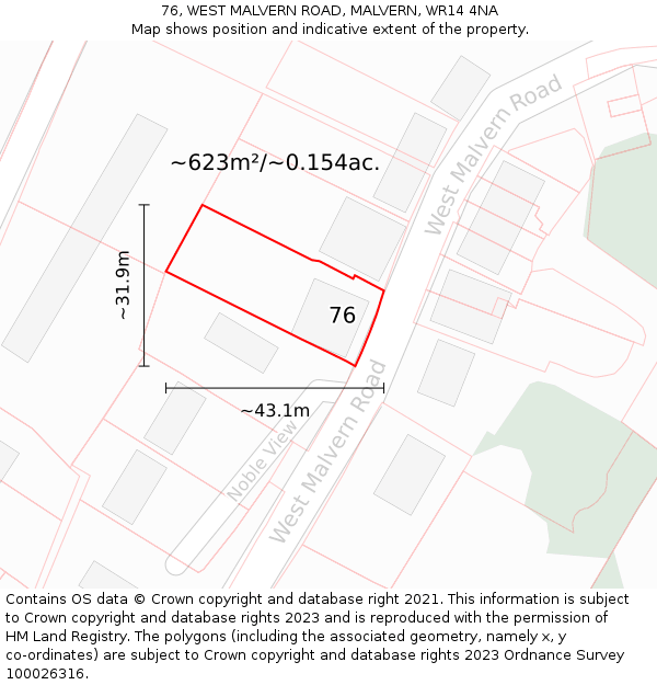 76, WEST MALVERN ROAD, MALVERN, WR14 4NA: Plot and title map