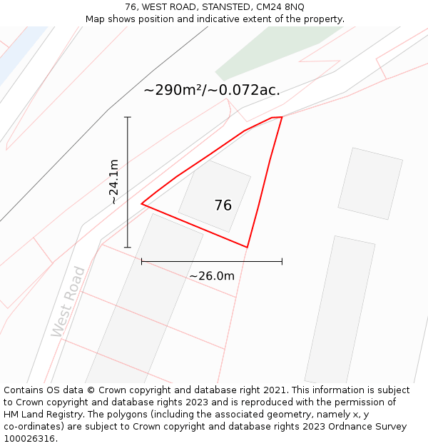 76, WEST ROAD, STANSTED, CM24 8NQ: Plot and title map