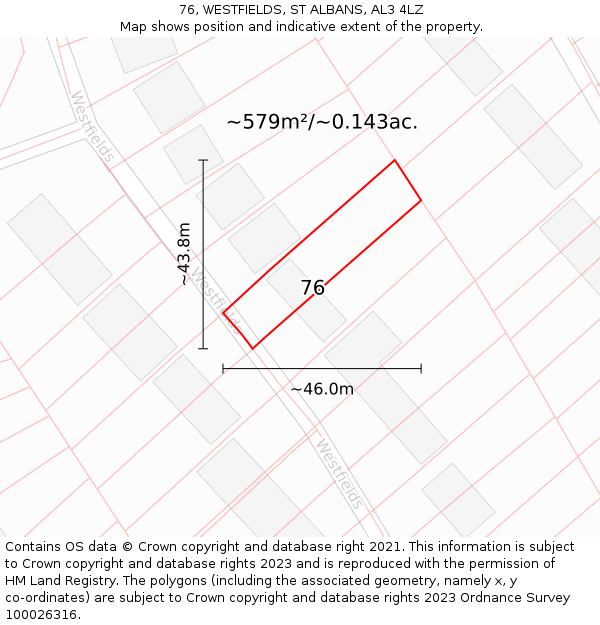 76, WESTFIELDS, ST ALBANS, AL3 4LZ: Plot and title map