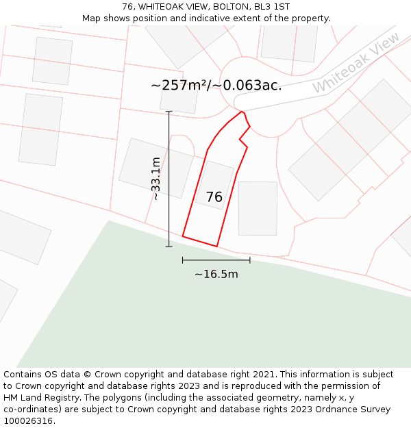 76, WHITEOAK VIEW, BOLTON, BL3 1ST: Plot and title map