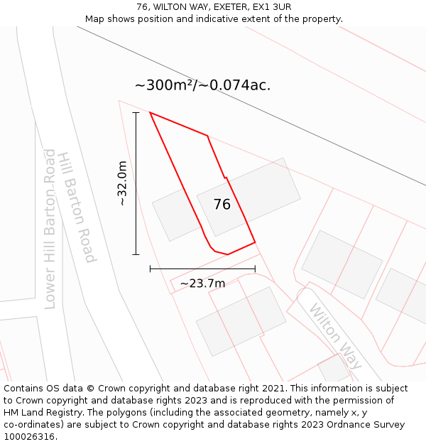 76, WILTON WAY, EXETER, EX1 3UR: Plot and title map