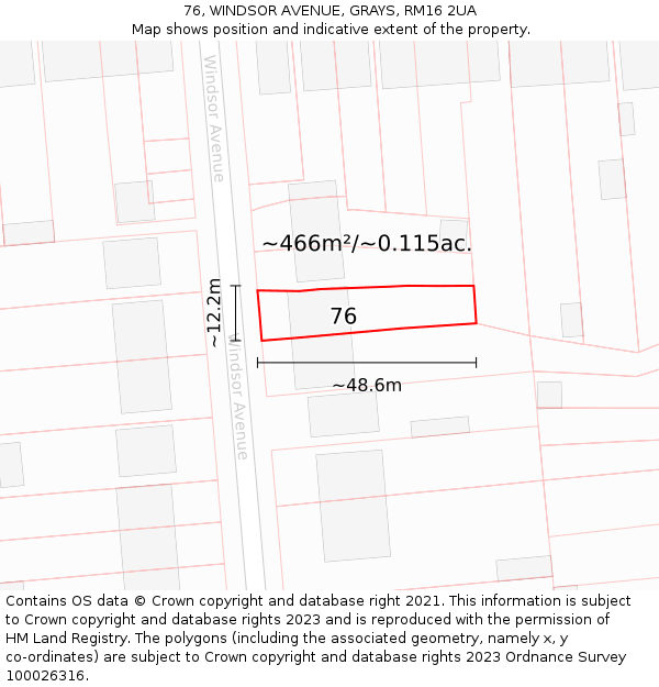 76, WINDSOR AVENUE, GRAYS, RM16 2UA: Plot and title map