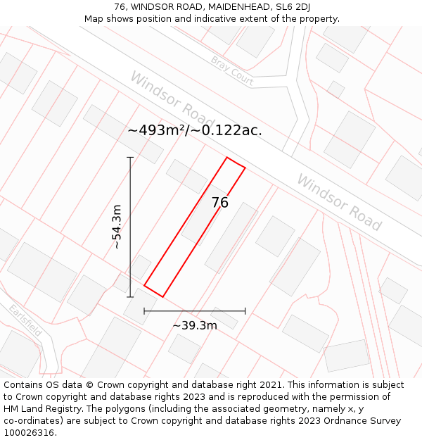 76, WINDSOR ROAD, MAIDENHEAD, SL6 2DJ: Plot and title map