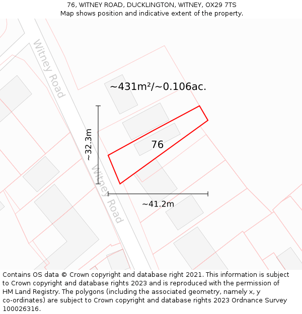 76, WITNEY ROAD, DUCKLINGTON, WITNEY, OX29 7TS: Plot and title map