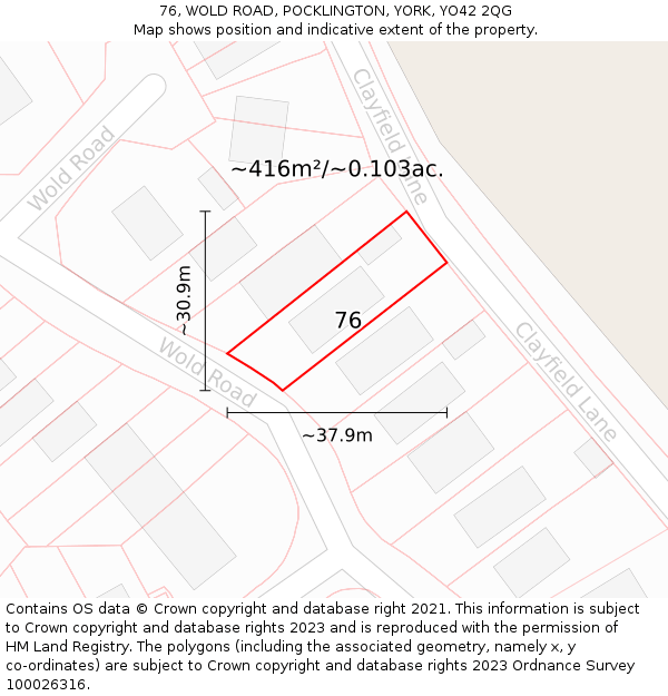 76, WOLD ROAD, POCKLINGTON, YORK, YO42 2QG: Plot and title map