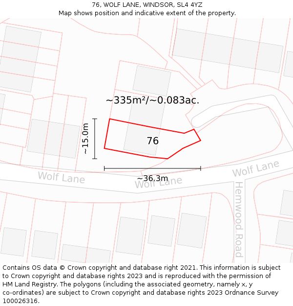 76, WOLF LANE, WINDSOR, SL4 4YZ: Plot and title map