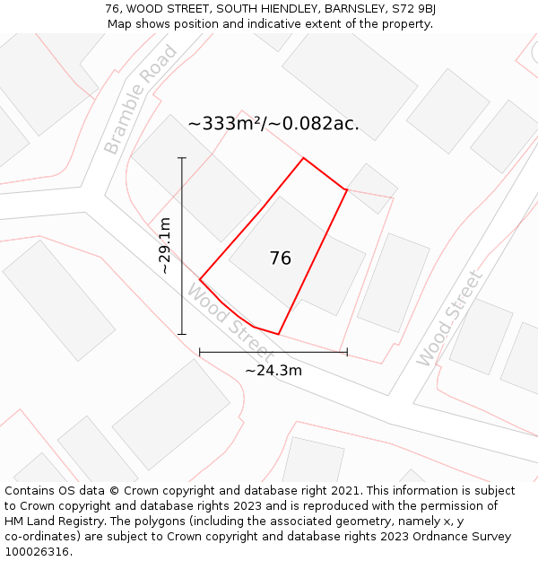 76, WOOD STREET, SOUTH HIENDLEY, BARNSLEY, S72 9BJ: Plot and title map