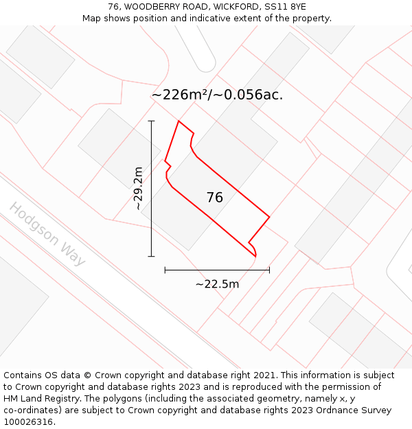 76, WOODBERRY ROAD, WICKFORD, SS11 8YE: Plot and title map