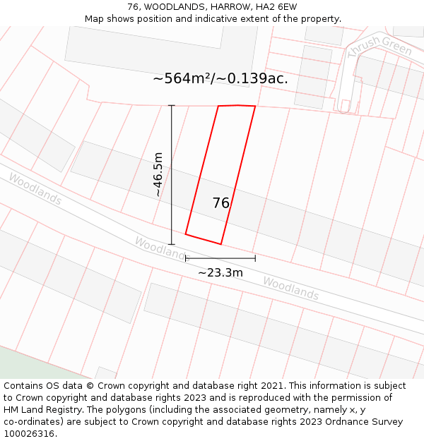 76, WOODLANDS, HARROW, HA2 6EW: Plot and title map