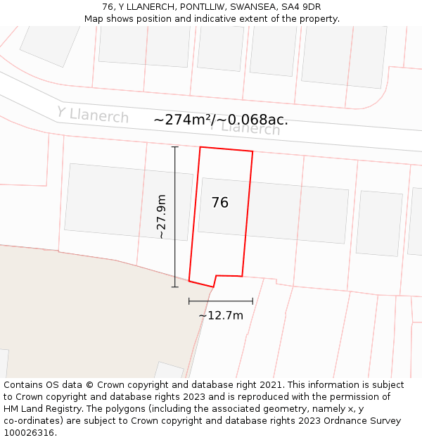 76, Y LLANERCH, PONTLLIW, SWANSEA, SA4 9DR: Plot and title map