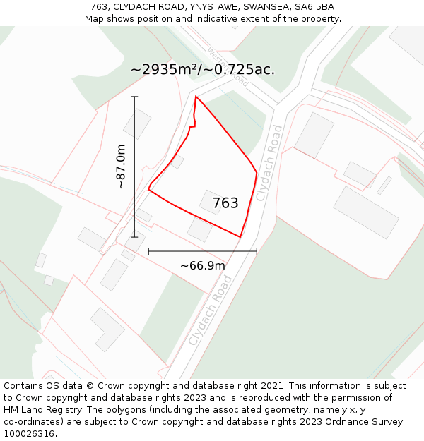 763, CLYDACH ROAD, YNYSTAWE, SWANSEA, SA6 5BA: Plot and title map