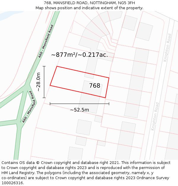 768, MANSFIELD ROAD, NOTTINGHAM, NG5 3FH: Plot and title map