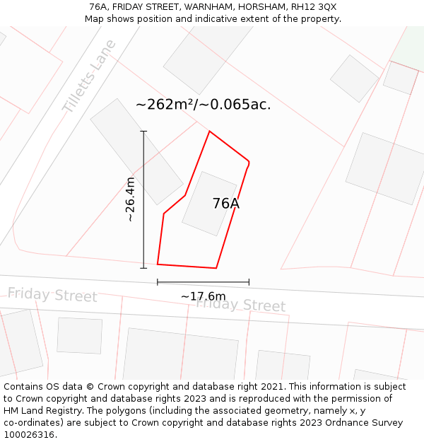 76A, FRIDAY STREET, WARNHAM, HORSHAM, RH12 3QX: Plot and title map