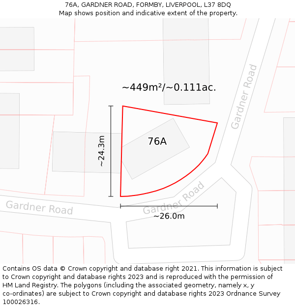 76A, GARDNER ROAD, FORMBY, LIVERPOOL, L37 8DQ: Plot and title map