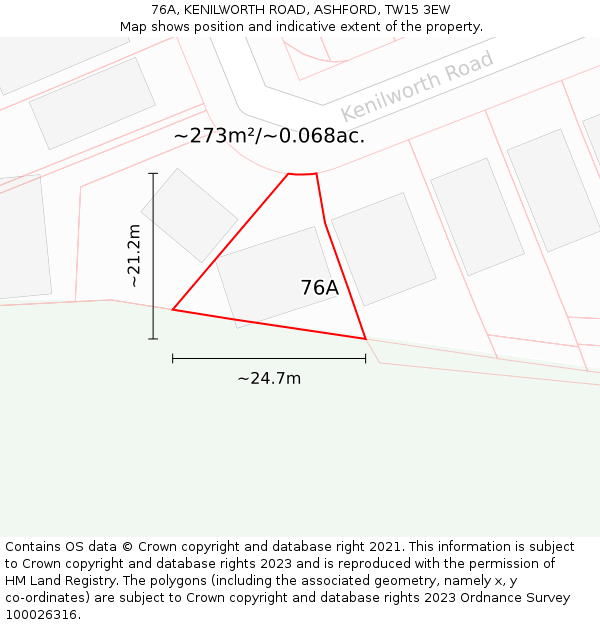 76A, KENILWORTH ROAD, ASHFORD, TW15 3EW: Plot and title map